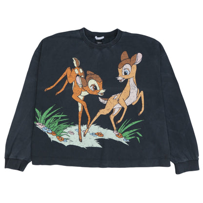 Zara Disney Bambi Black Cotton Sweatshirt Women M Crew Neck Pullover