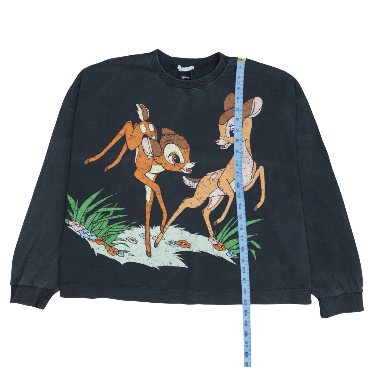 Zara Disney Bambi Black Cotton Sweatshirt Women M Crew Neck Pullover
