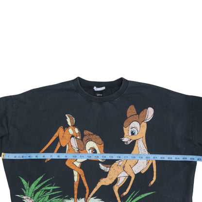 Zara Disney Bambi Black Cotton Sweatshirt Women M Crew Neck Pullover