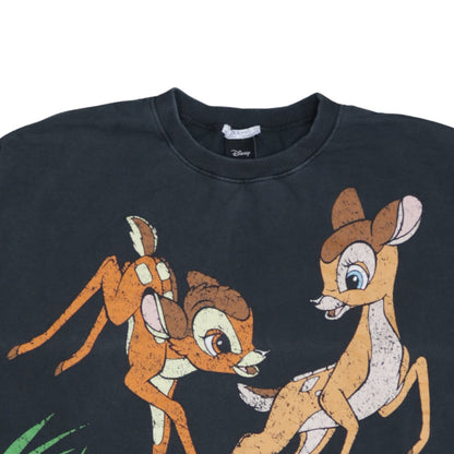 Zara Disney Bambi Black Cotton Sweatshirt Women M Crew Neck Pullover