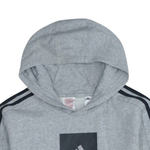 Adidas Boys Grey Pullover Hoodie 15-16 Years Fleece Logo Sportswear