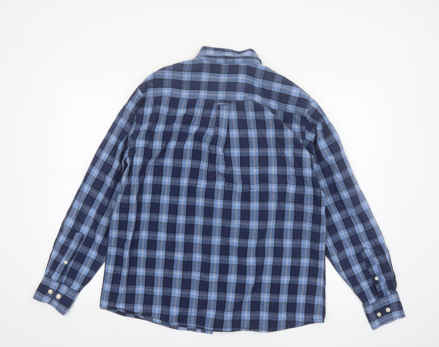 Maine New England Men's Blue Check Long Sleeve Cotton Shirt Size M
