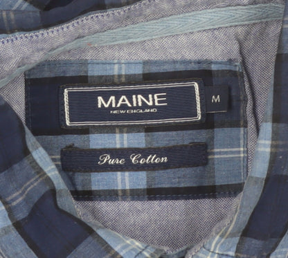 Maine New England Men's Blue Check Long Sleeve Cotton Shirt Size M