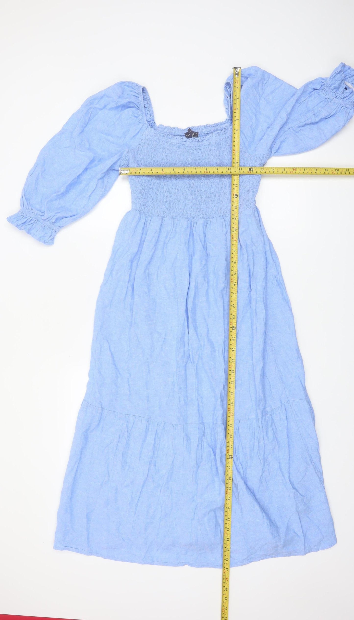 Marks and Spencer Women’s Blue Linen Blend Puff Sleeve Midi Dress Size 10