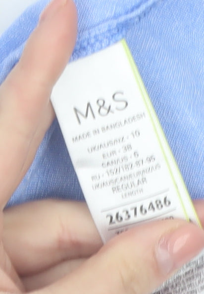Marks and Spencer Women’s Blue Linen Blend Puff Sleeve Midi Dress Size 10