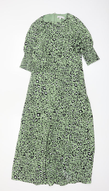 Marc Angelo Womens Green Leopard Print Midi A-Line Dress Size 8