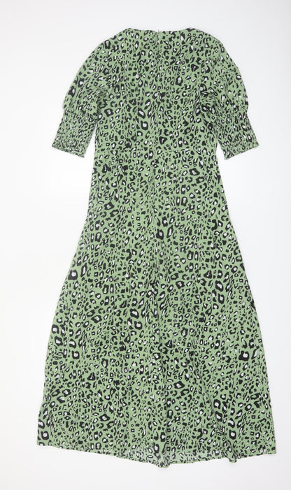 Marc Angelo Womens Green Leopard Print Midi A-Line Dress Size 8