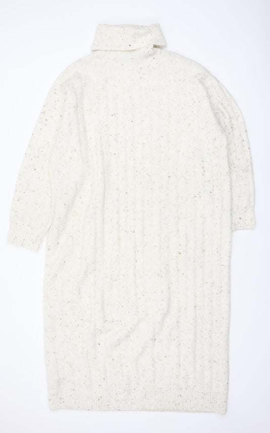 MNG Women Ivory Knit Jumper Dress S Roll Neck Winter Style