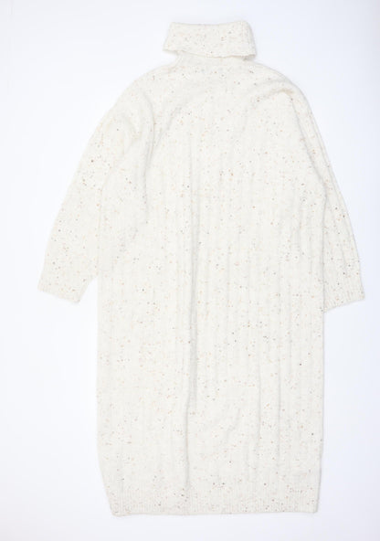 MNG Women Ivory Knit Jumper Dress S Roll Neck Winter Style