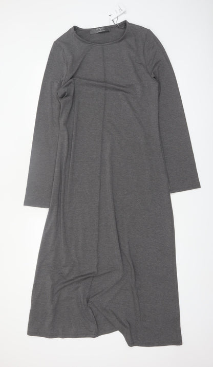 Primark Women Grey Midi Shift Dress Long Sleeve M