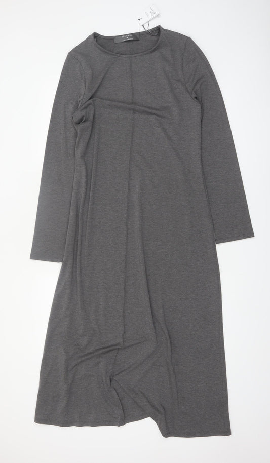 Primark Women Grey Midi Shift Dress Long Sleeve M