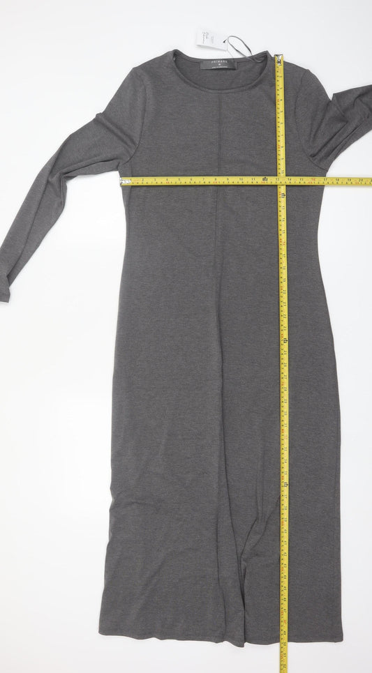 Primark Women Grey Midi Shift Dress Long Sleeve M