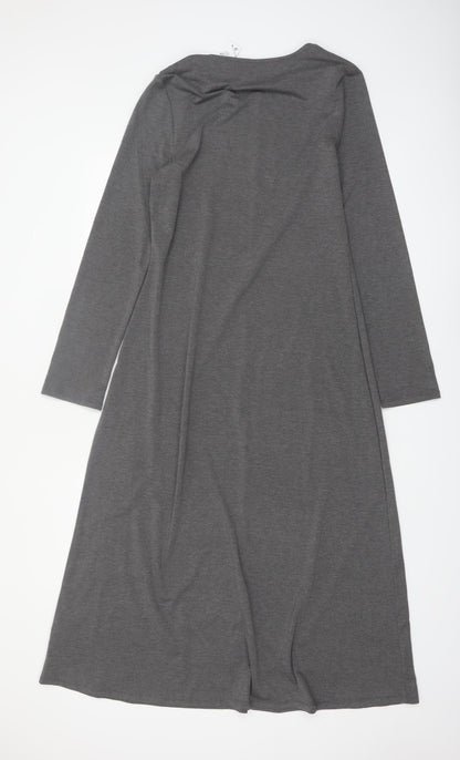 Primark Women Grey Midi Shift Dress Long Sleeve M