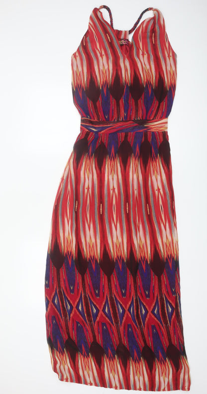 Next Women Red Geometric Halter Maxi Dress Size 6 Summer Style