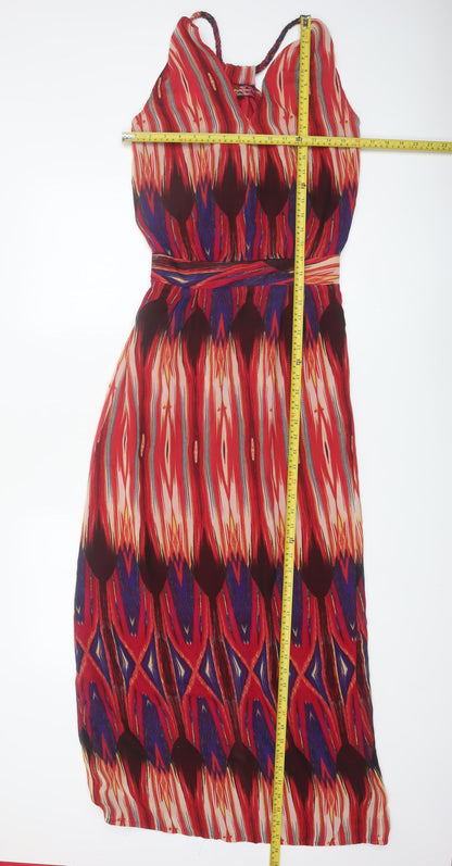 Next Women Red Geometric Halter Maxi Dress Size 6 Summer Style