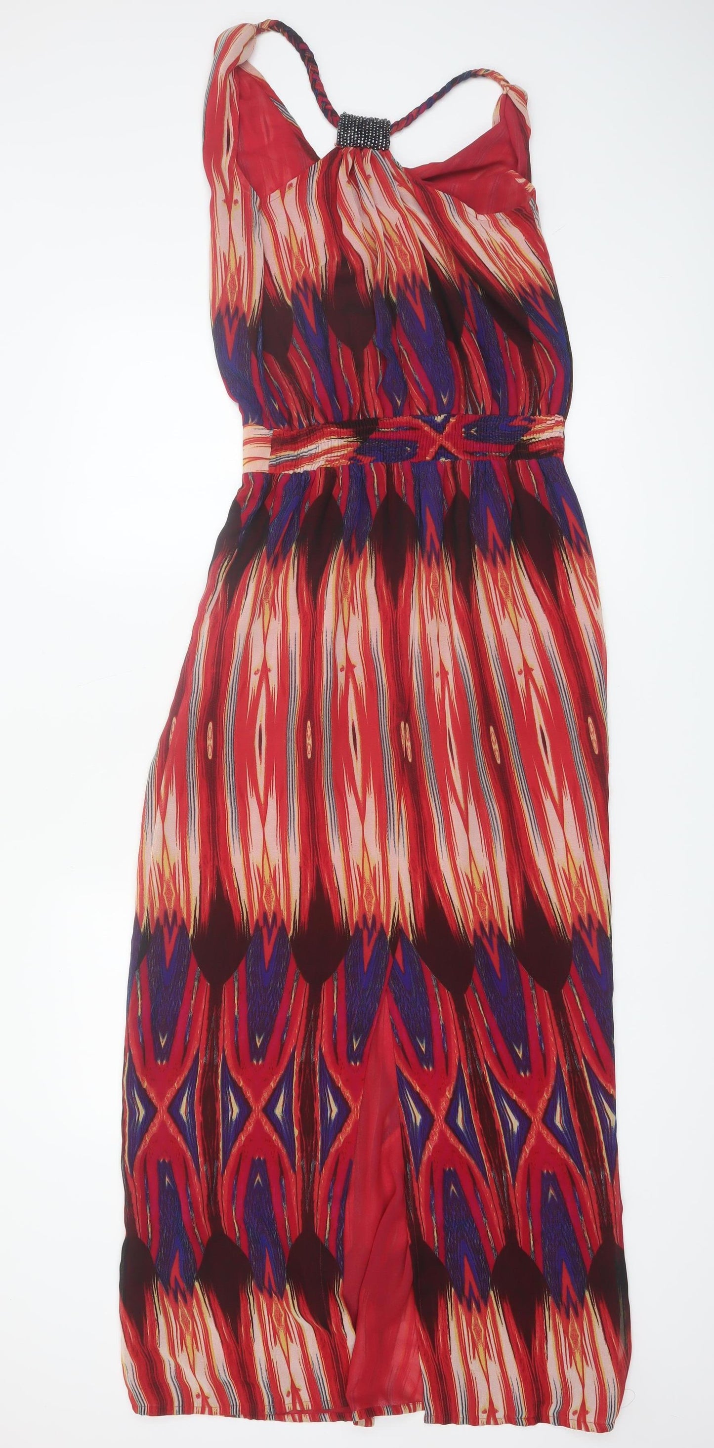 Next Women Red Geometric Halter Maxi Dress Size 6 Summer Style