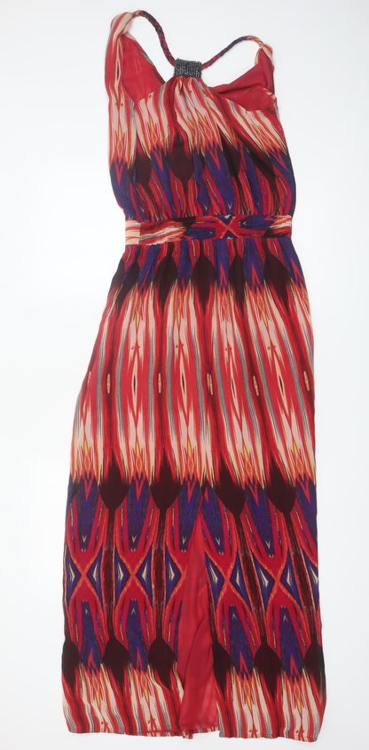 Next Women Red Geometric Halter Maxi Dress Size 6 Summer Style