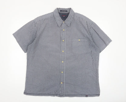 Tommy Jeans Men's Blue Check Short Sleeve Cotton Button-Up Shirt L
