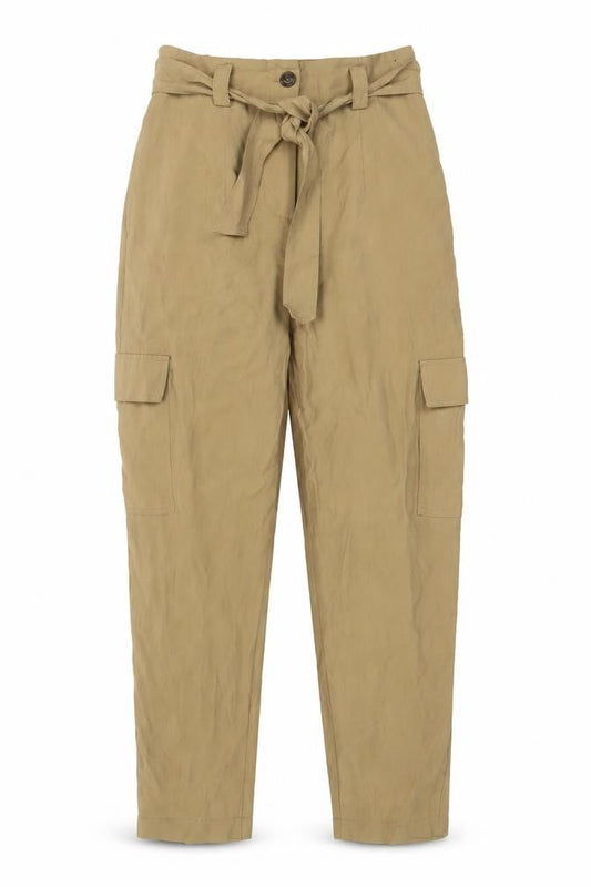 Dunnes Stores Women's Beige High Waist Cargo Trousers Size 12