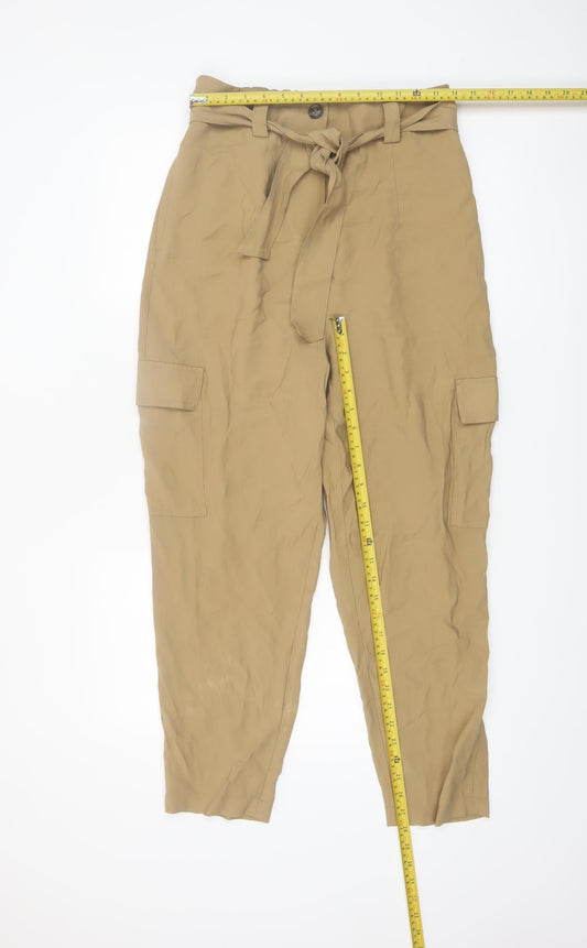 Dunnes Stores Women's Beige High Waist Cargo Trousers Size 12