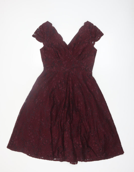 Jolie Moi Women’s Red Lace Fit & Flare Knee Length Dress Size 10