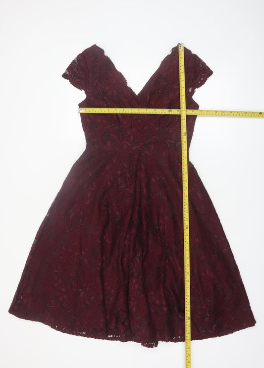 Jolie Moi Women’s Red Lace Fit & Flare Knee Length Dress Size 10