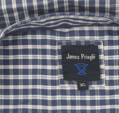 James Pringle Men's Blue Check Button-Up Short Sleeve Shirt XL