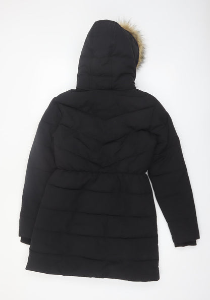 Hype Girls Black Faux Fur Hooded Long Puffer Coat - 14 Years