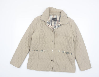 Finesse Womens Beige Quilted Mid-Length Jacket Size 12