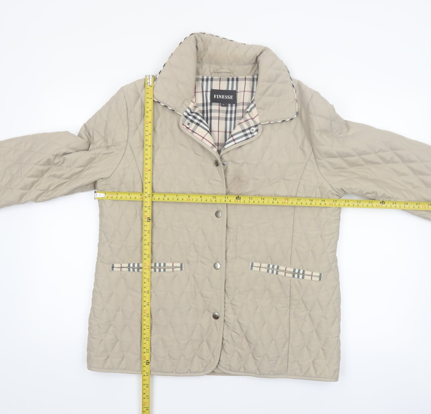 Finesse Womens Beige Quilted Mid-Length Jacket Size 12