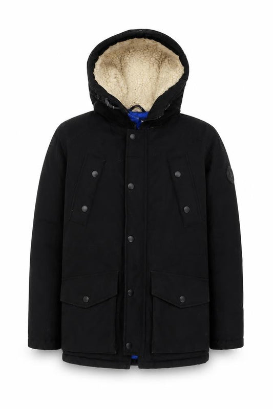 Jack & Jones Boys Black Hooded Parka Coat Size 152 Water Repellent Winter Jacket