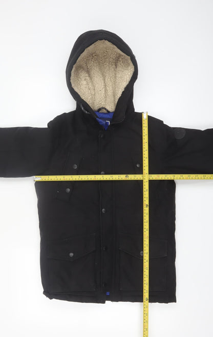Jack & Jones Boys Black Hooded Parka Coat Size 152 Water Repellent Winter Jacket