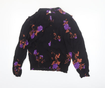 Oasis Womens Black Floral Long Sleeve Viscose Tunic Blouse UK 14