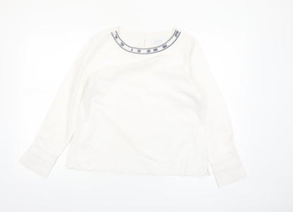 Just White Womens White Long Sleeve Blouse Size 8 Beaded Neckline