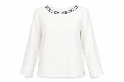 Just White Womens White Long Sleeve Blouse Size 8 Beaded Neckline