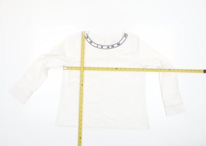 Just White Womens White Long Sleeve Blouse Size 8 Beaded Neckline