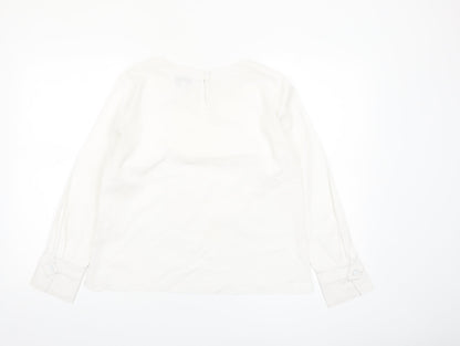 Just White Womens White Long Sleeve Blouse Size 8 Beaded Neckline