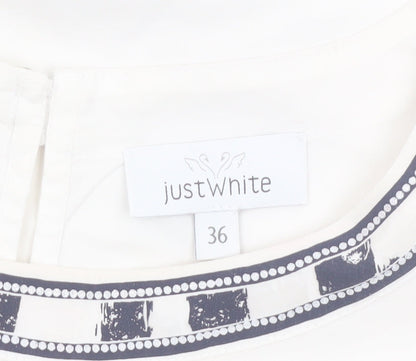 Just White Womens White Long Sleeve Blouse Size 8 Beaded Neckline