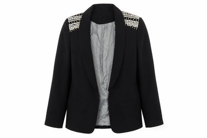 Johnny's Fashion Women Black Shawl Lapel Embellished Blazer Size S