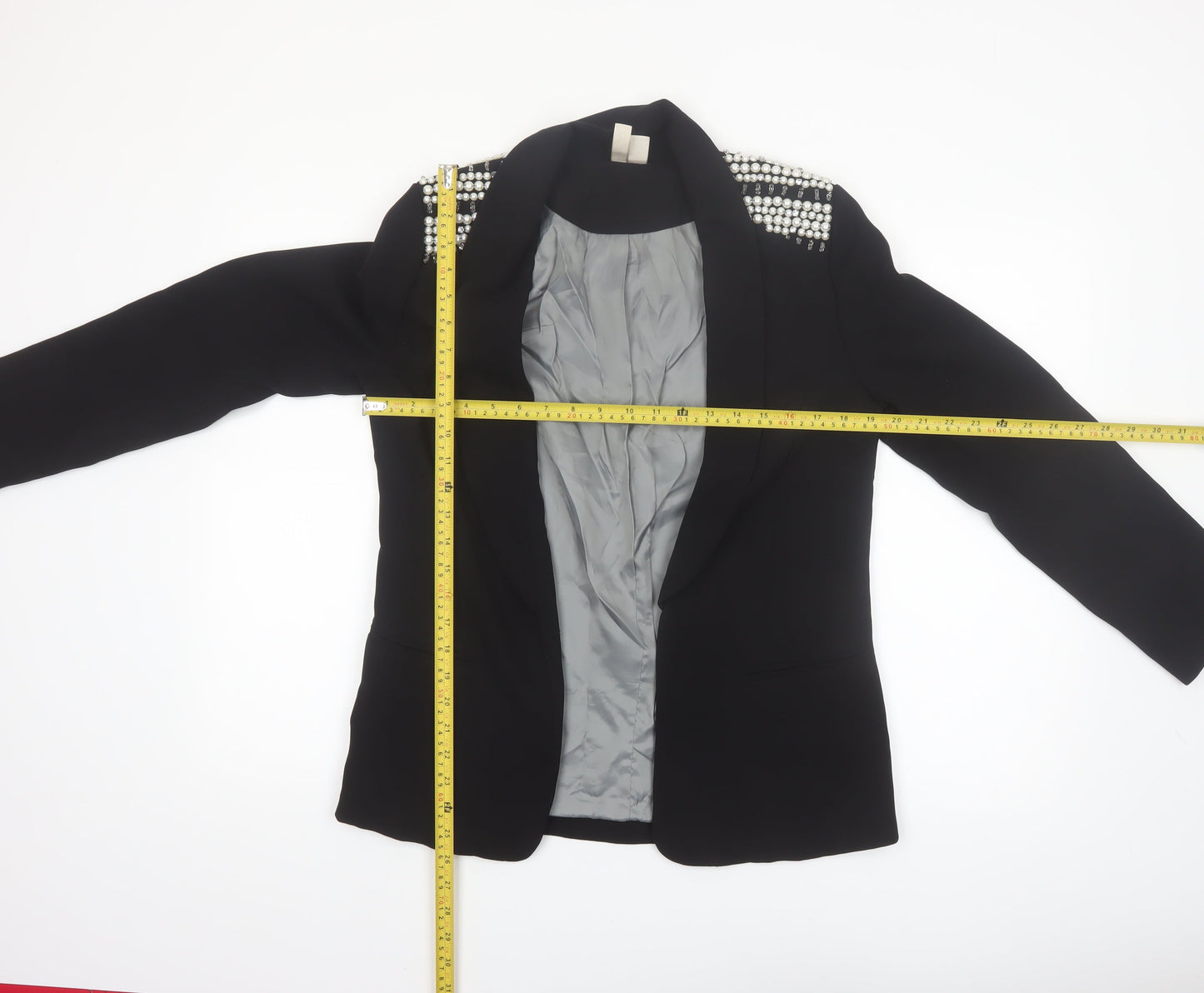 Johnny's Fashion Women Black Shawl Lapel Embellished Blazer Size S