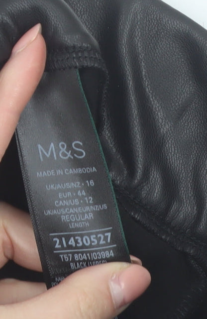 Marks and Spencer Women's Black Faux Leather Leggings Size 16