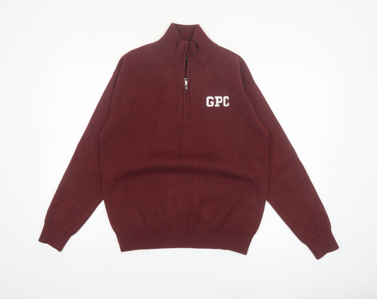 Gym+Coffee Men’s Red XS 1/4 Zip High Neck Knit Jumper