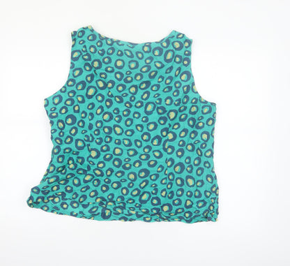Boden Women's Blue Beaded Animal Print Silk Blend Tank Top Size 20