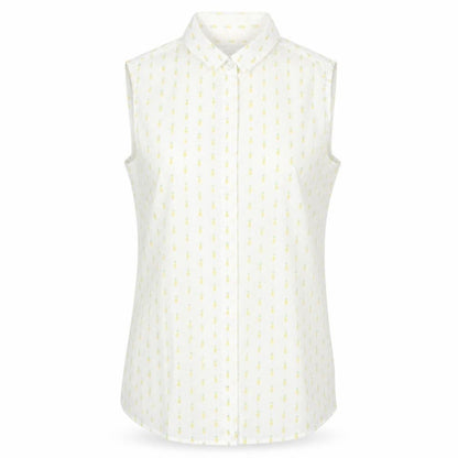 Antoni & Alison Women's White Pineapple Print Sleeveless Cotton Blouse Size 10