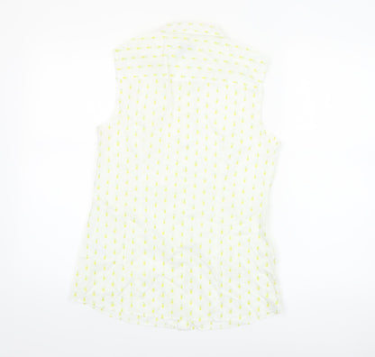 Antoni & Alison Women's White Pineapple Print Sleeveless Cotton Blouse Size 10