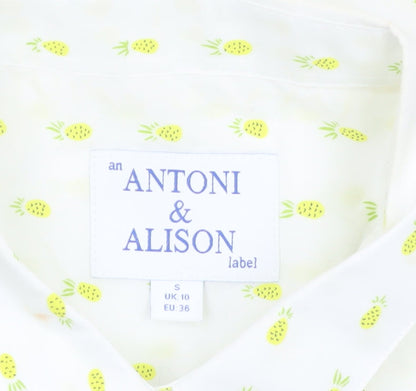 Antoni & Alison Women's White Pineapple Print Sleeveless Cotton Blouse Size 10
