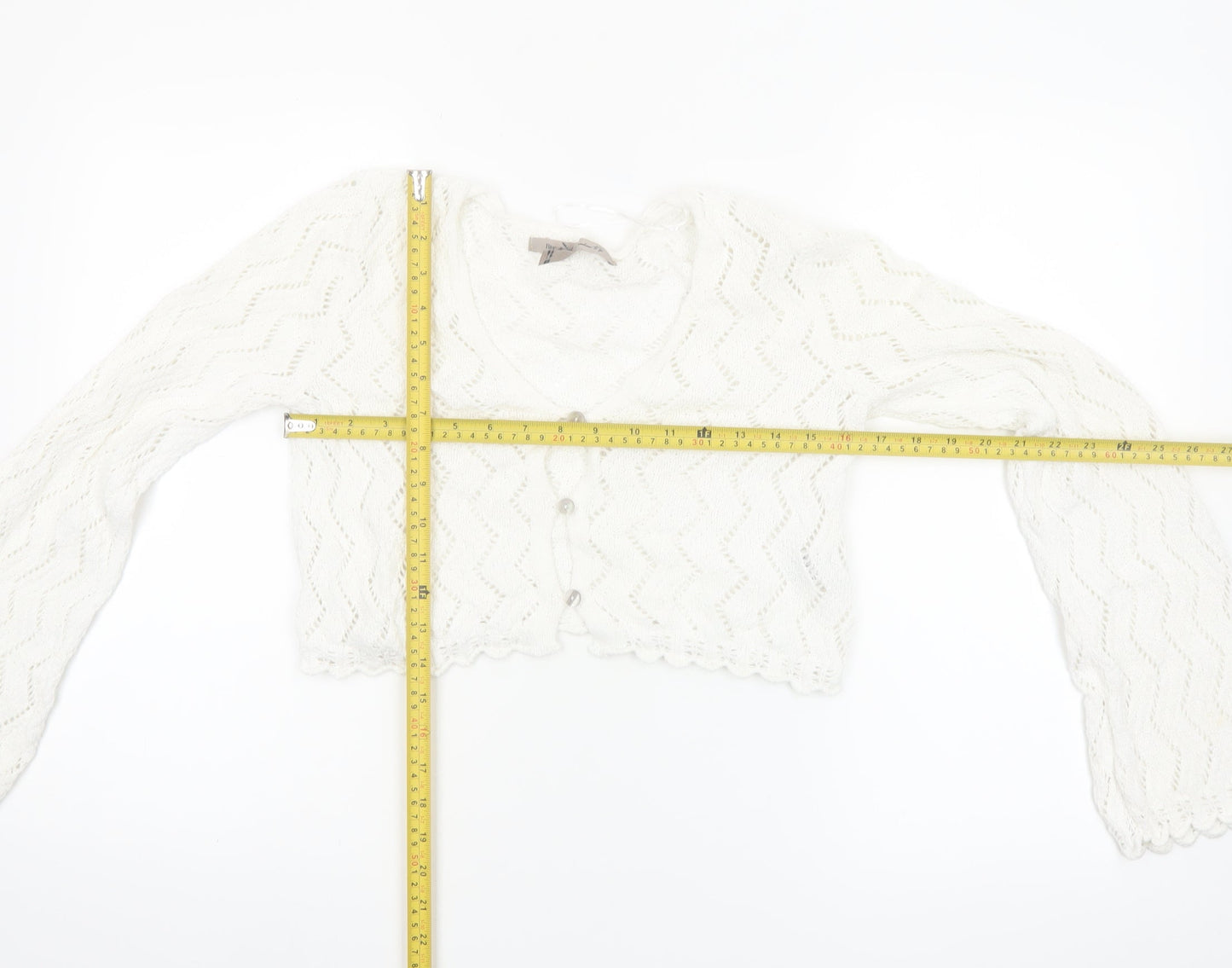 River Island Women White Knit Cropped V-Neck Cardigan Size 10