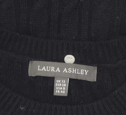 Laura Ashley Women's Black Wool Knit Jumper Dress Size 12