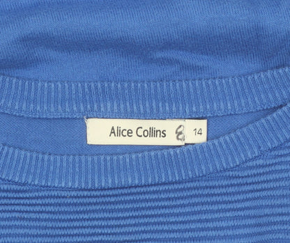 Alice Collins Women's Blue Cotton Crew Neck Jumper Size 14