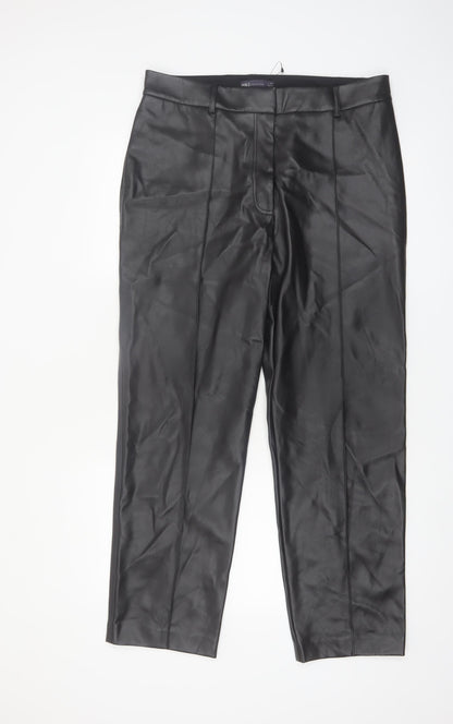 Marks and Spencer Women’s Black Faux Leather Trousers Size 16 Regular